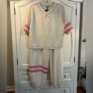 White and Pink Striped sleeve Lounge Set from Jincy’s